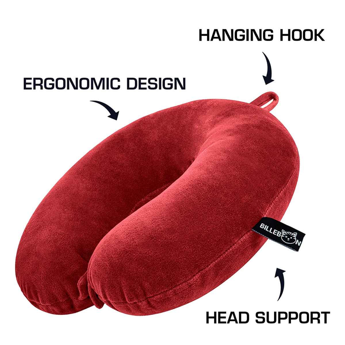 Billebon Unisex Fiber Neck Pillow with Eye Mask | Red - Free Size