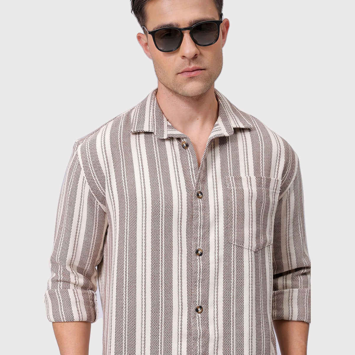 The Indian Garage Co Men's Relaxed Fit Striped Resort Shirt | Brown - S