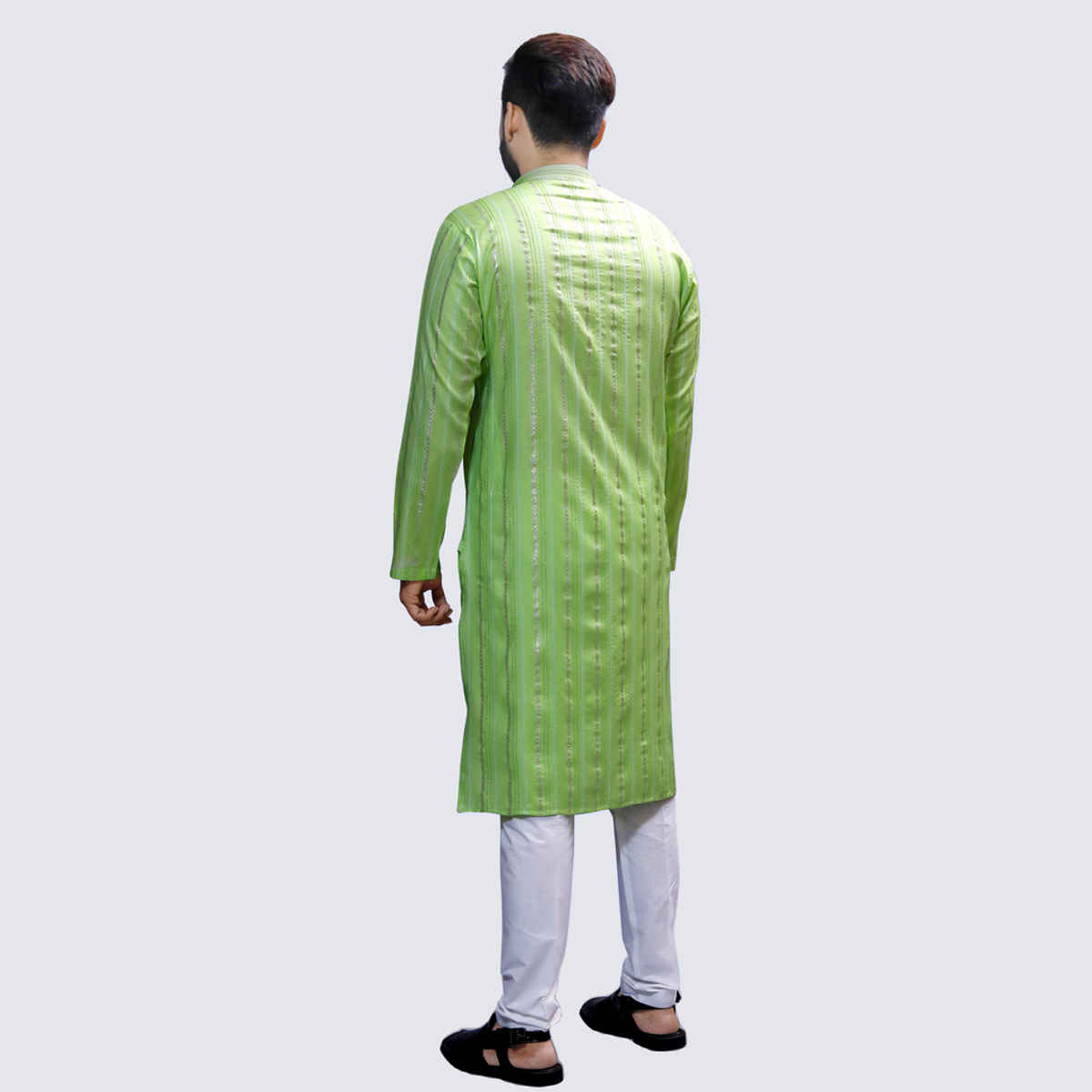 Tibra Collection Men Kurta - Green | Solid | Thin Striped | Cotton Blend | XL