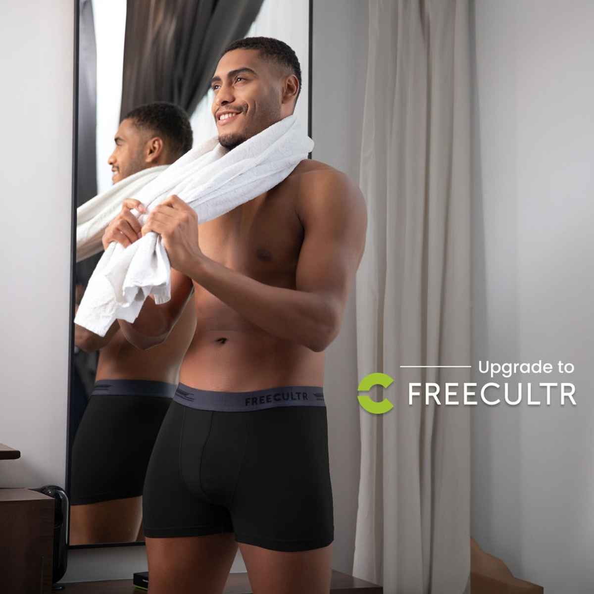 Freecultr Men's Underwear Micromodal Airsoft Trunk - Pack of 1 Pot Black - S