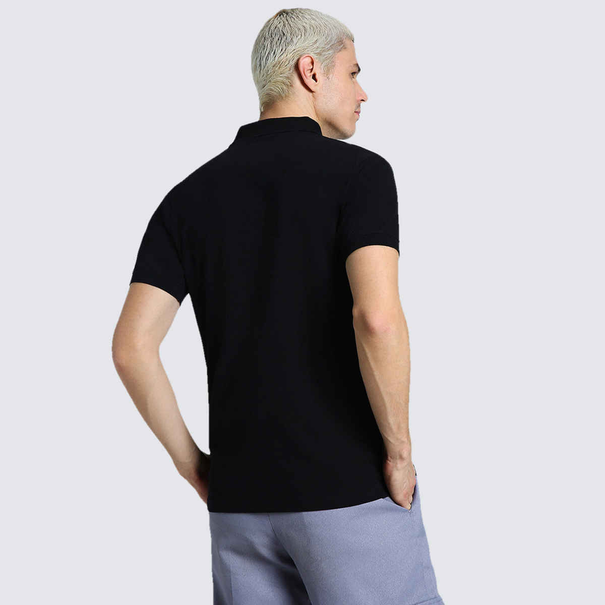 VEIRDO Men's Solid Regular Polo T-Shirt | TSH BLK POLO | Black - S