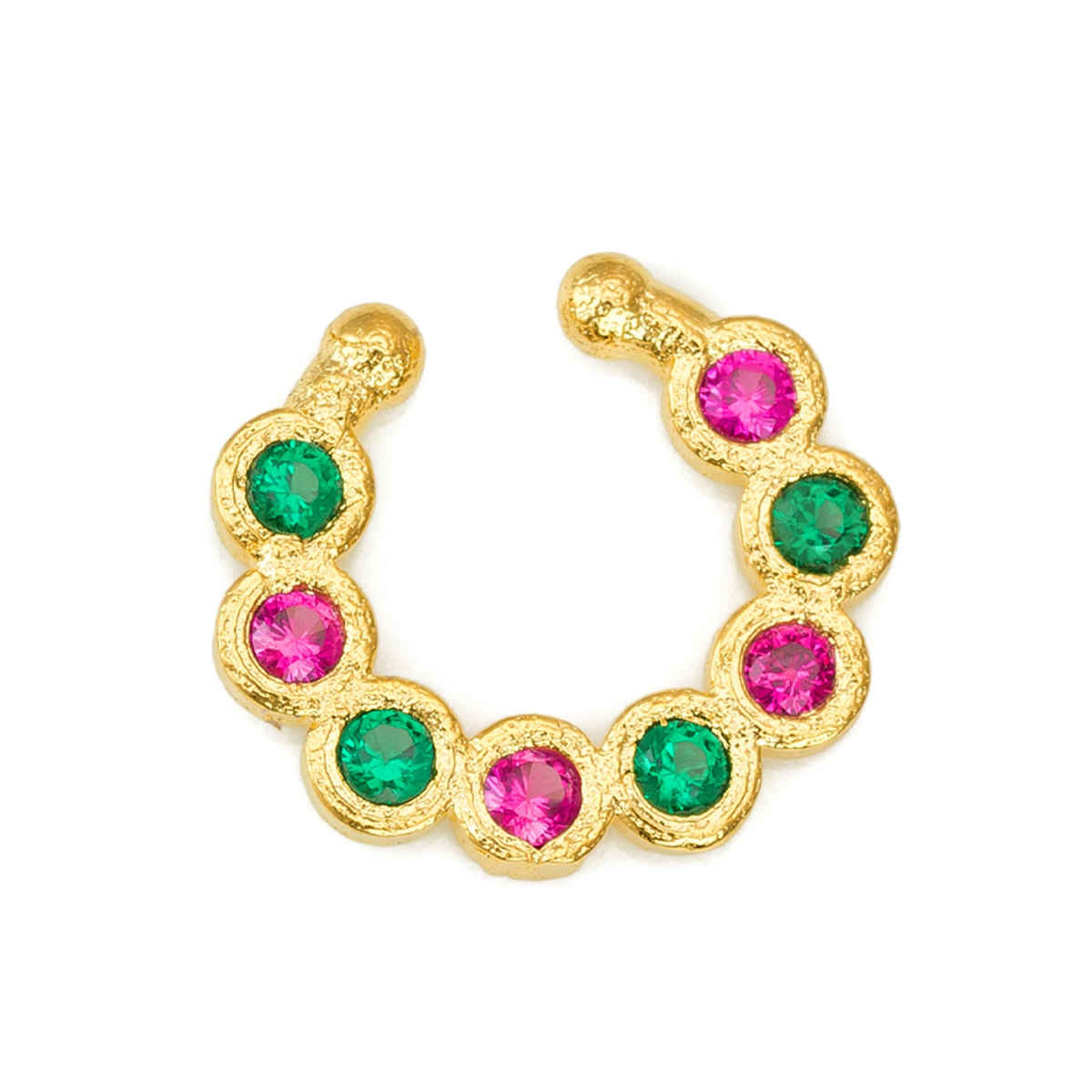 Aadita American Diamond Nose Pin with Ruby - Silver Plated CZ Nath for Women (Pierced & Clip-On)