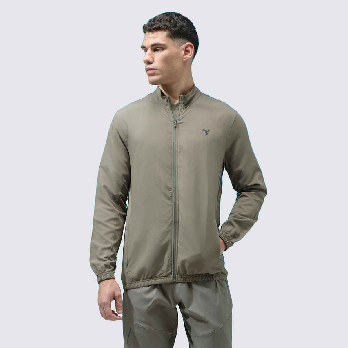 Technosport Men's Slim Fit Mock Neck Sports Jacket | TECHNOLITE Fabric | Olive - XL