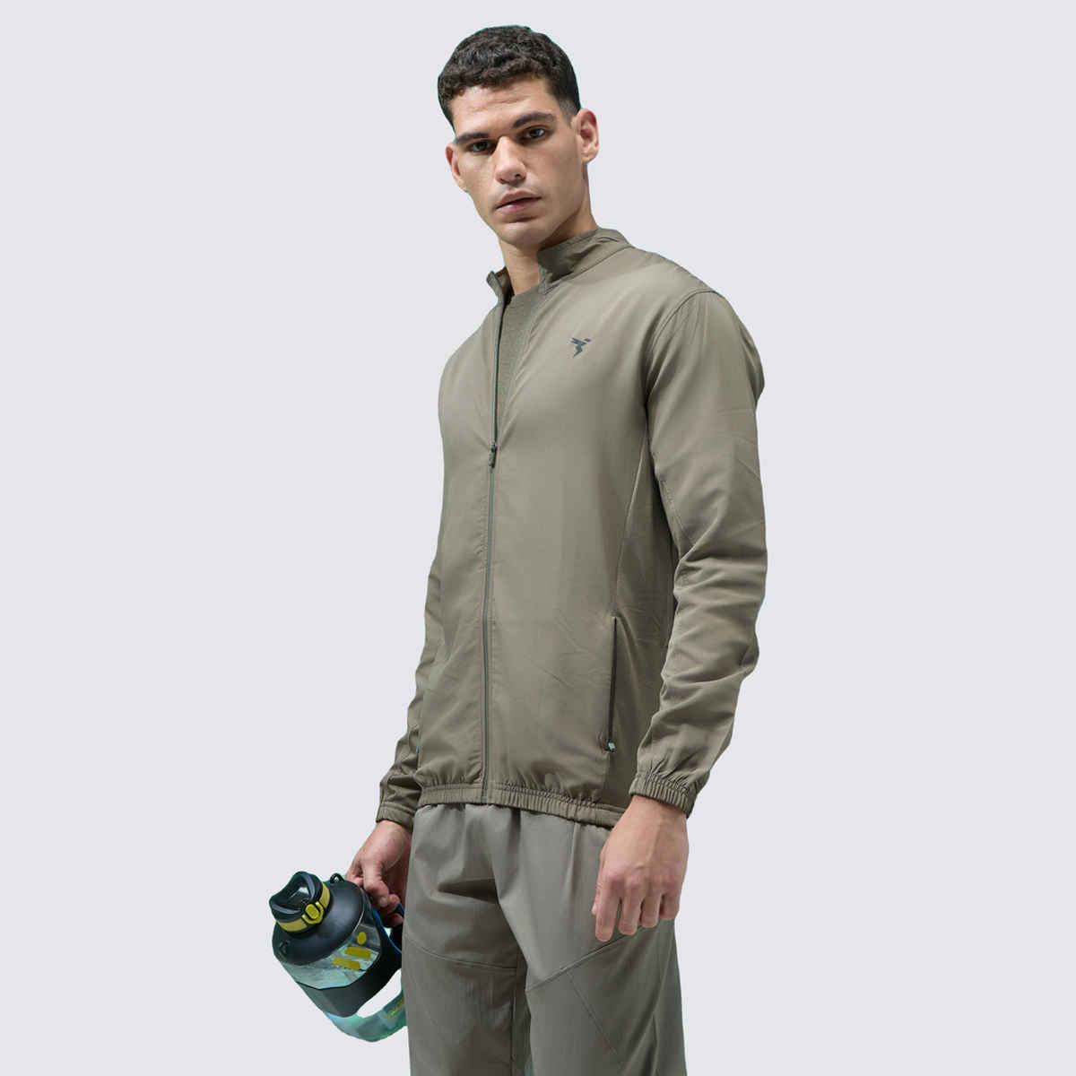 Technosport Men's Slim Fit Mock Neck Sports Jacket | TECHNOLITE Fabric | Olive - XL