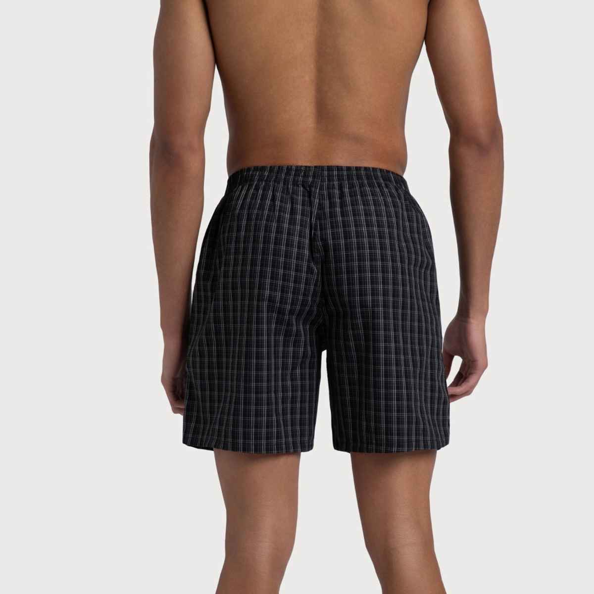 Jockey 1223 Men's Super Combed Mercerized Cotton Woven Checks Underwear Boxer | SidePocket | Black/Slate - M