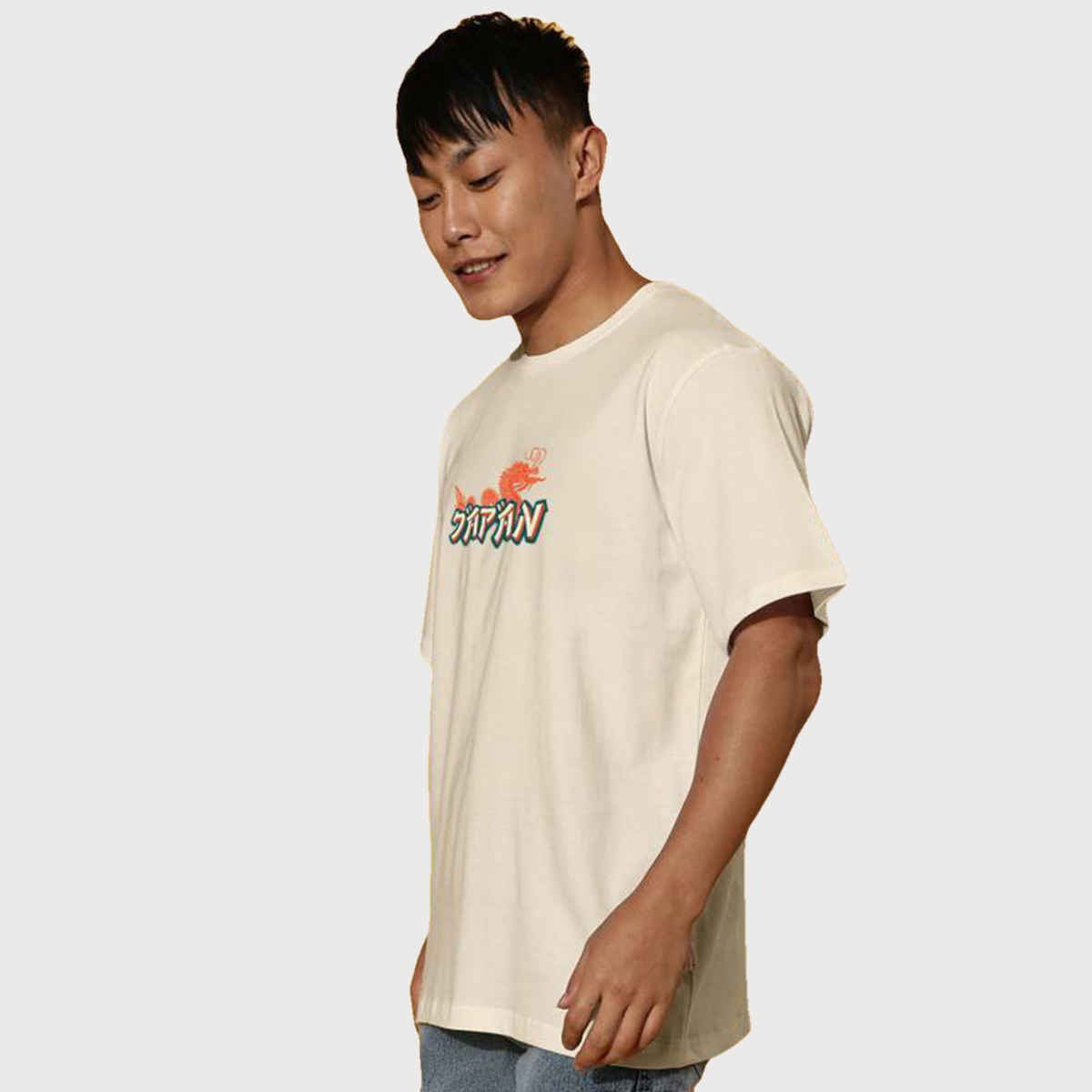 VEIRDO Men's Printed Oversized T-shirt | OS 100 JAPNOSAKA SW | Swan White - L