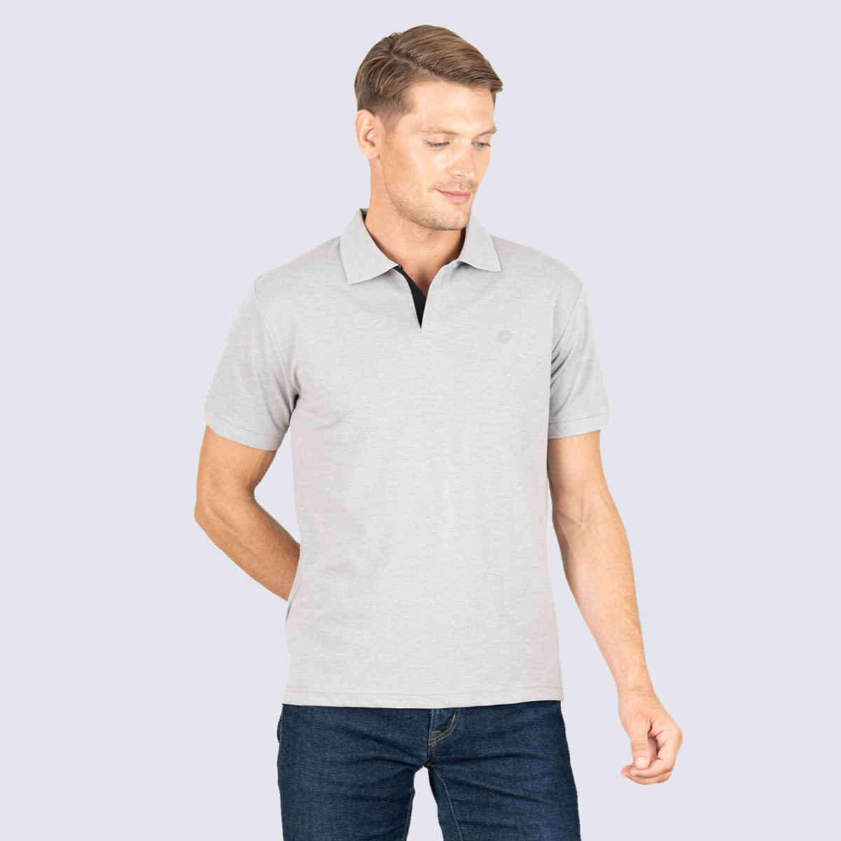 Lux Cozi Men's Cotton Polo T-Shirt, Grey Melange, 2XL