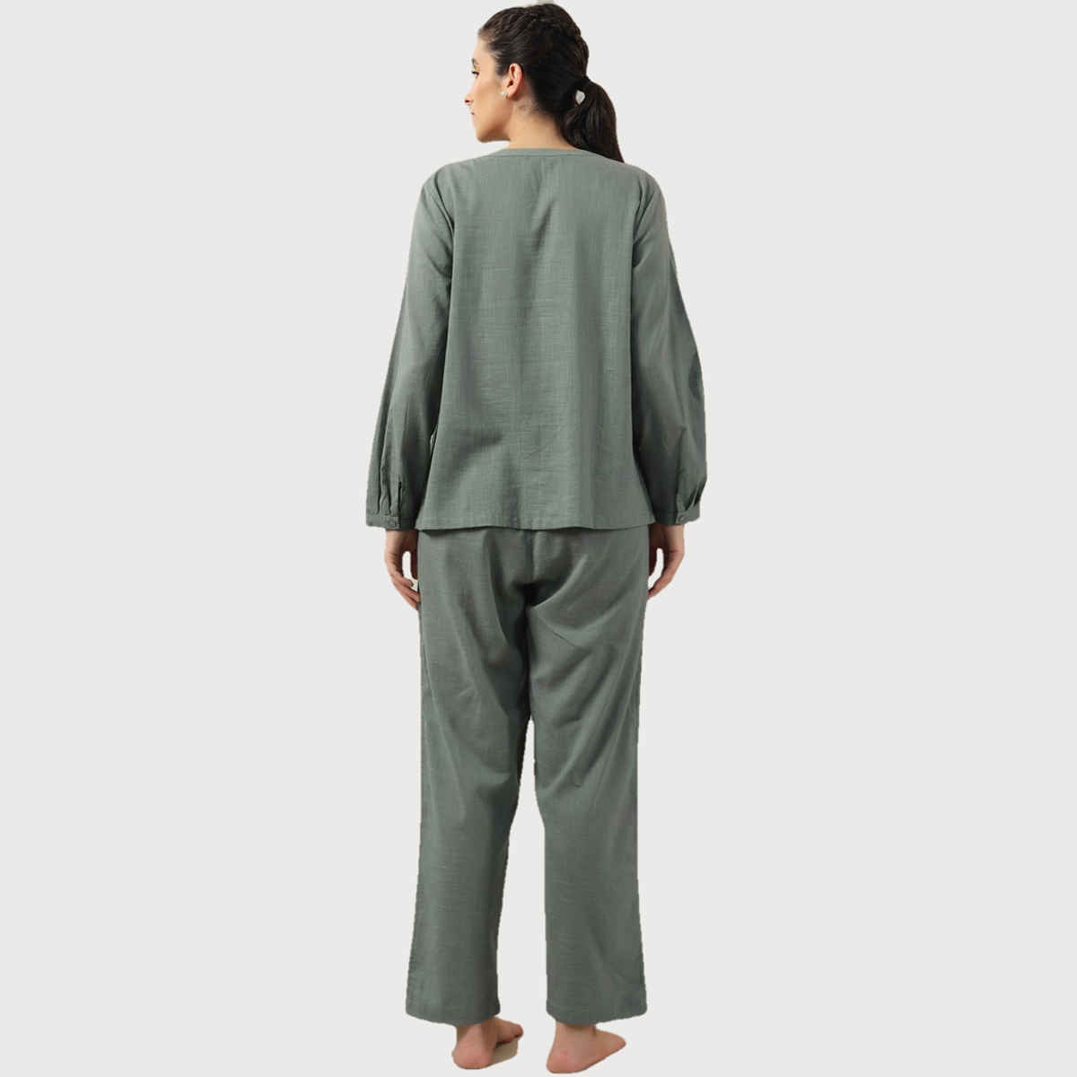 Sanskrutihomes Pure Cotton Night Suit | Sea Green - L