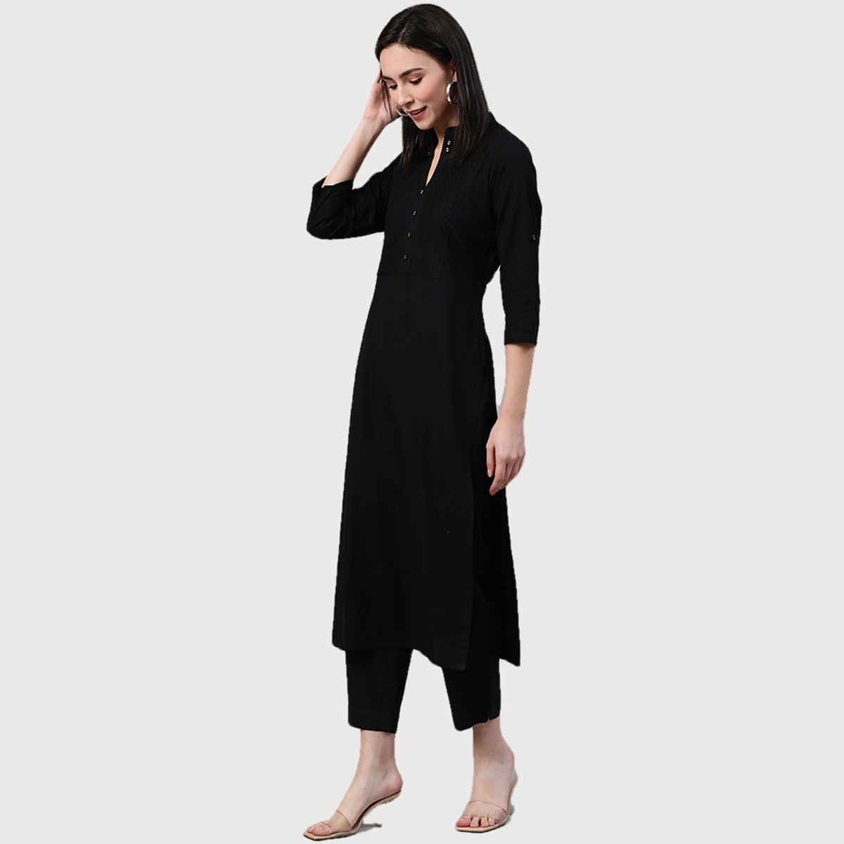 Libas Women Black Cotton Solid Straight Kurta - 12026Os