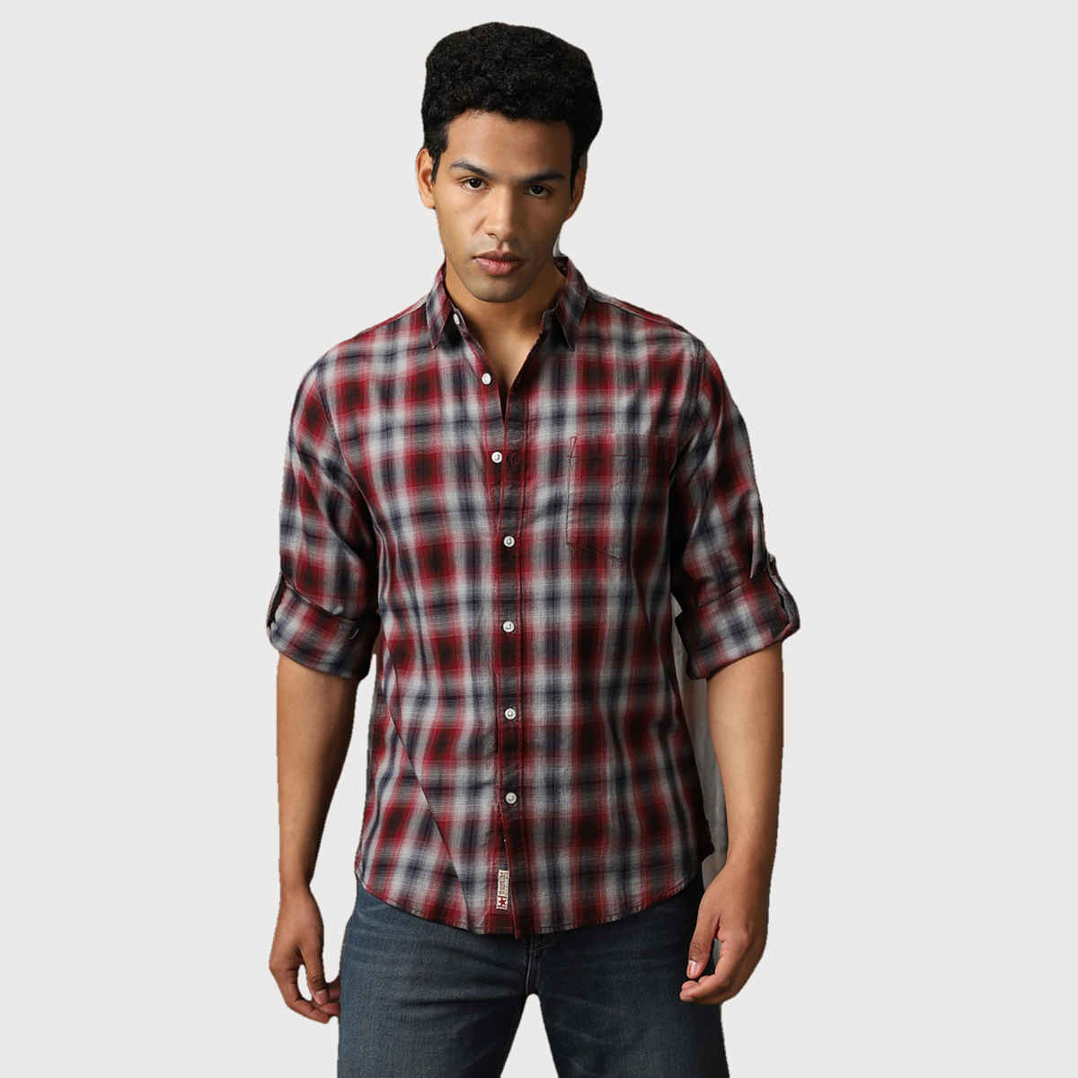 High Star Men Red Classic Tartan Cotton Regular Fit Checked Casual Shirt (Size-40)