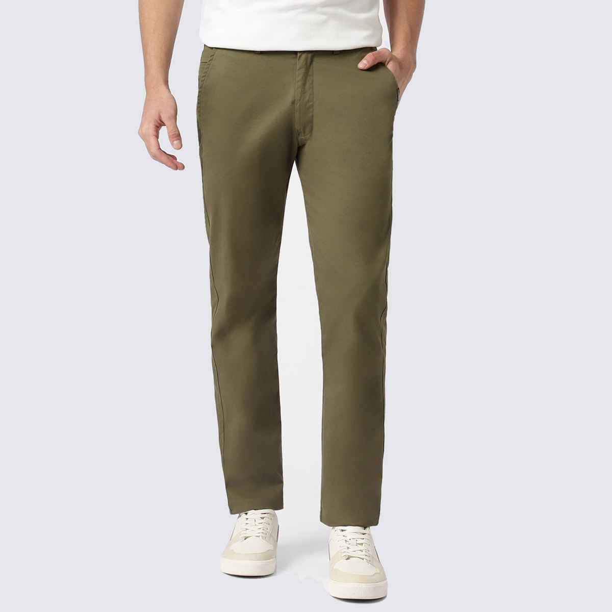 Urbano Fashion Men's Olive Green Cotton Slim Fit Casual Chinos Trousers Stretch-34