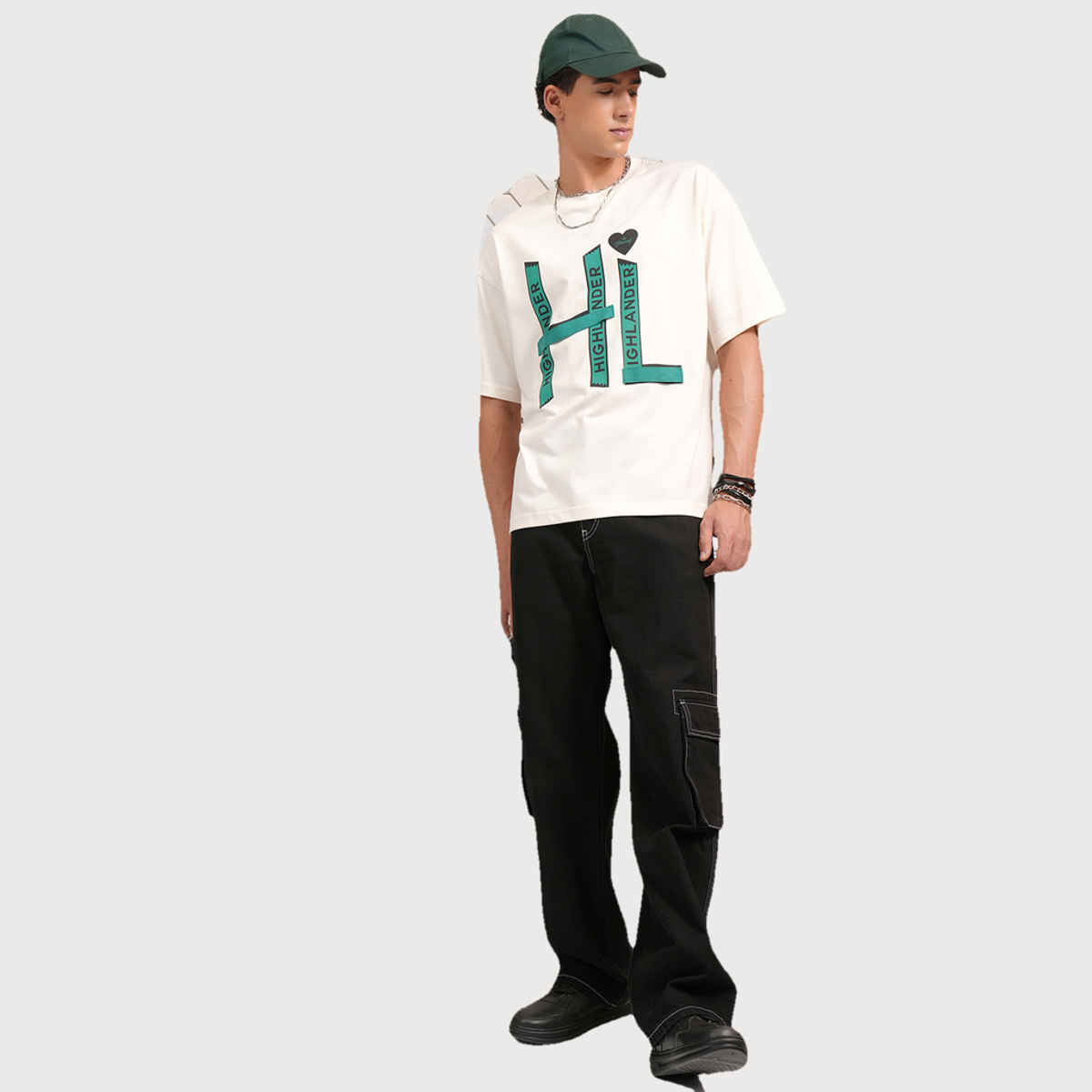 HIGHLANDER Men's Typography Printed T-shirt | Off White - M