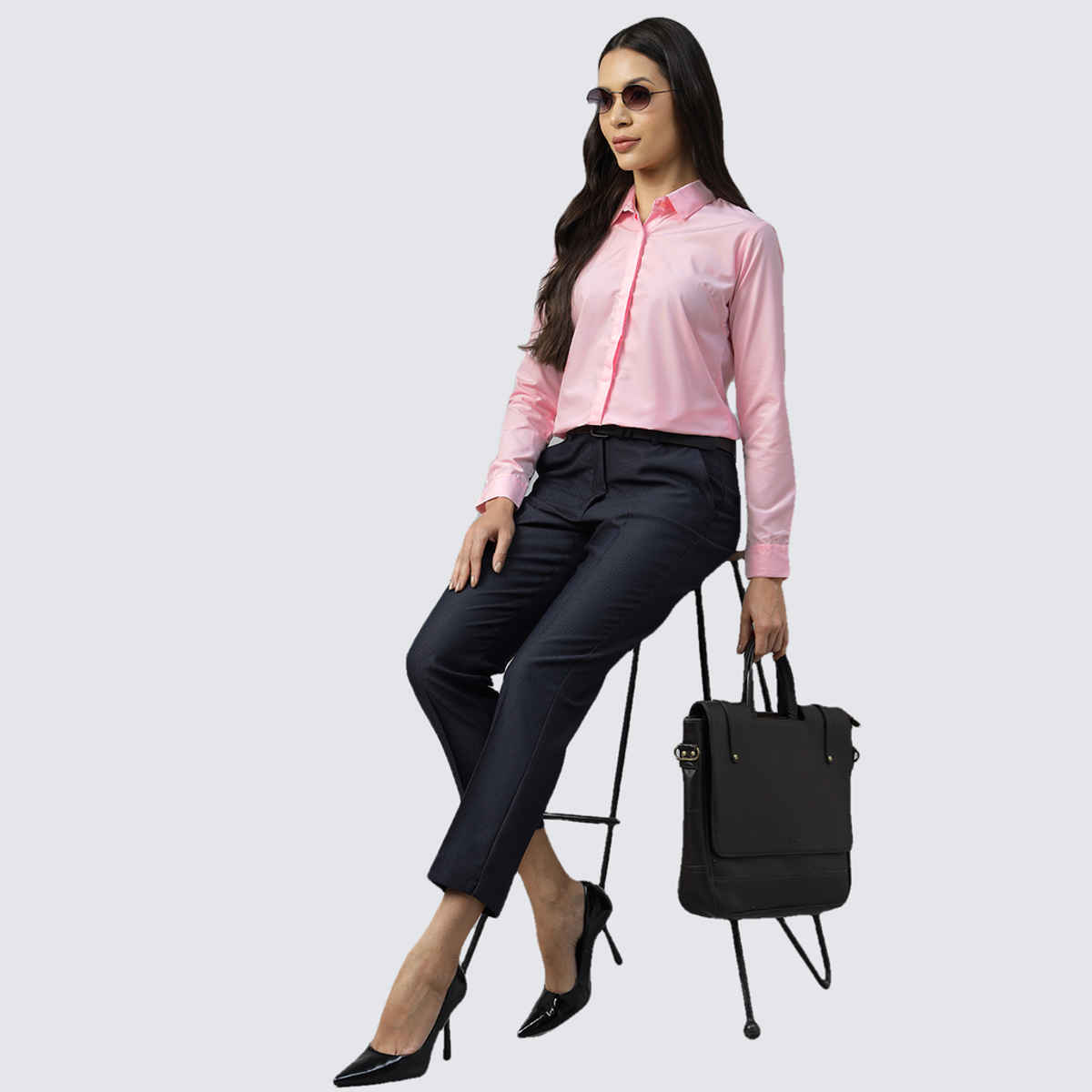 English Navy Women's Solid Regular Fit Polyester Formal Shirt | Pink - M