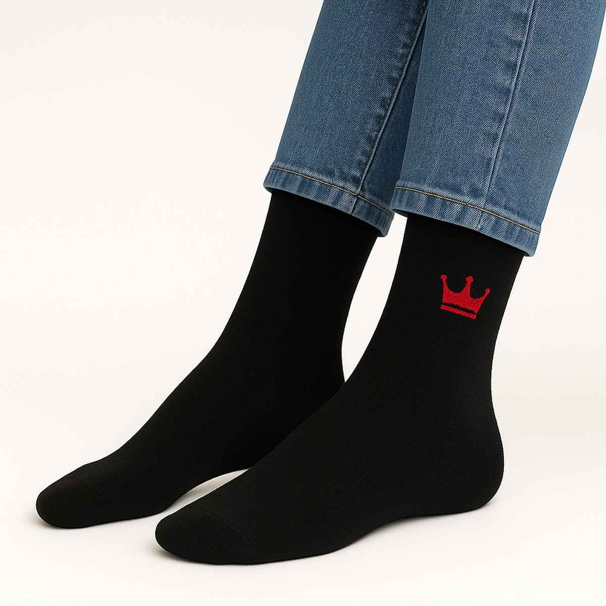 Royal Mart Unisex Solid Cotton Blend Calf Socks | Black - Free Size