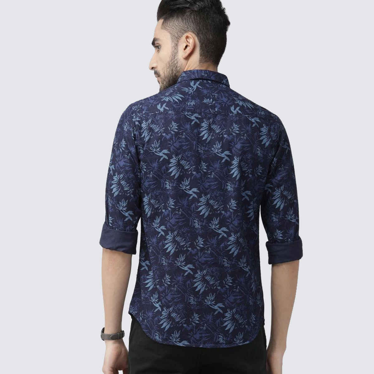 The Indian Garage Co Men's Slim Fit Abstract Printed Casual | Navy Blue | L