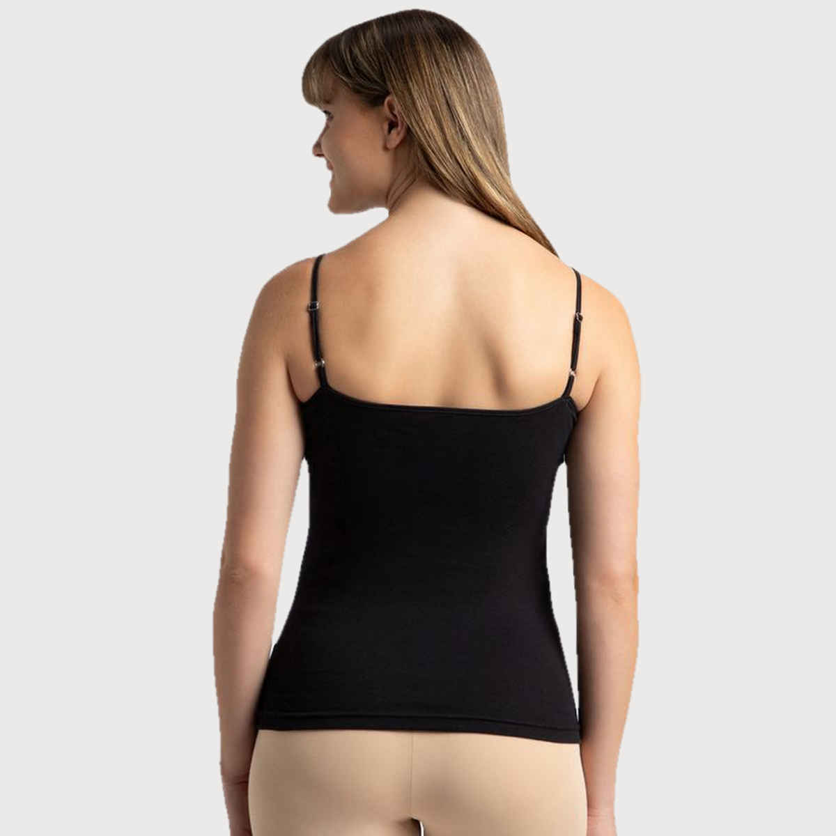 Jockey 1487 Women's Super Combed Cotton Rib Camisole|Adjustable Straps | Black-S
