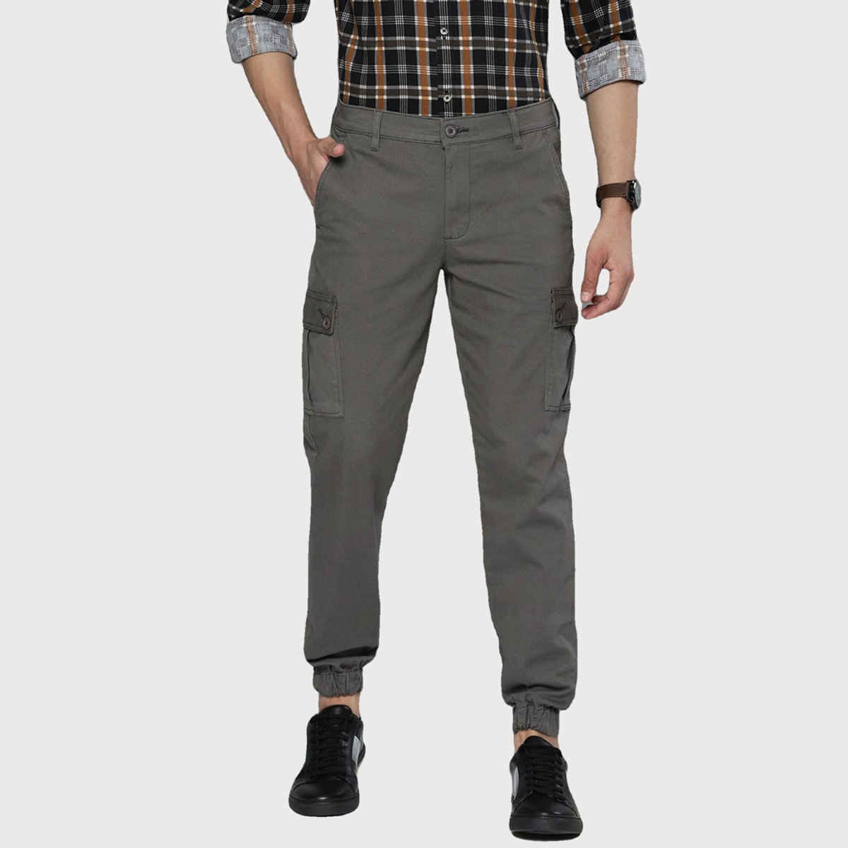 The Indian Garage Co Men's Slim Fit Solid Casual Trouser | Grey - 36