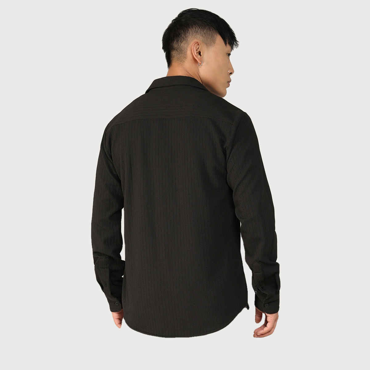 Campus Sutra Men's Stripe - Creased Shirt | Black - XL