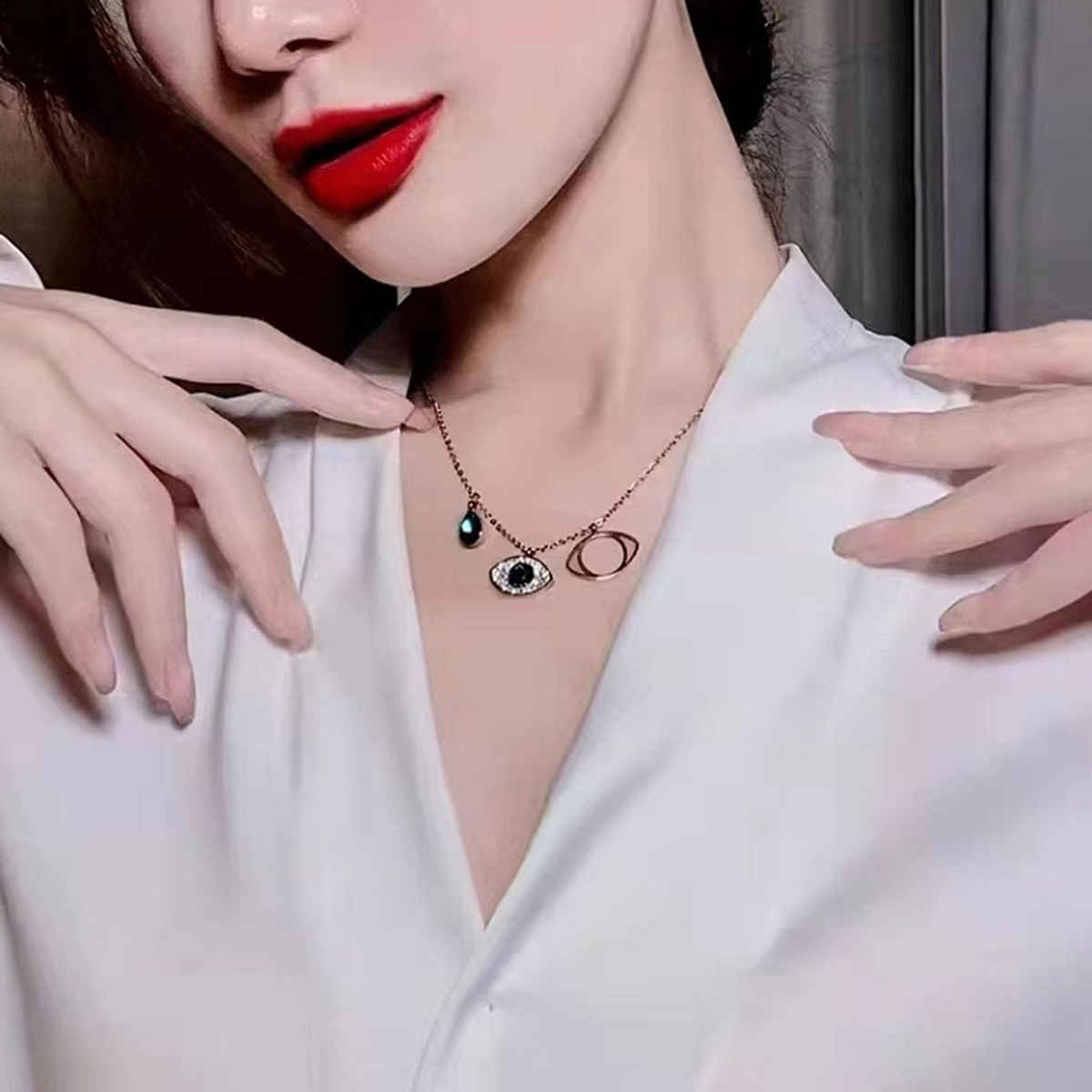 SALTY Sapphire Evil eye Necklace Pendant for Women and Girls| Anti-Tarnish | Rose Gold