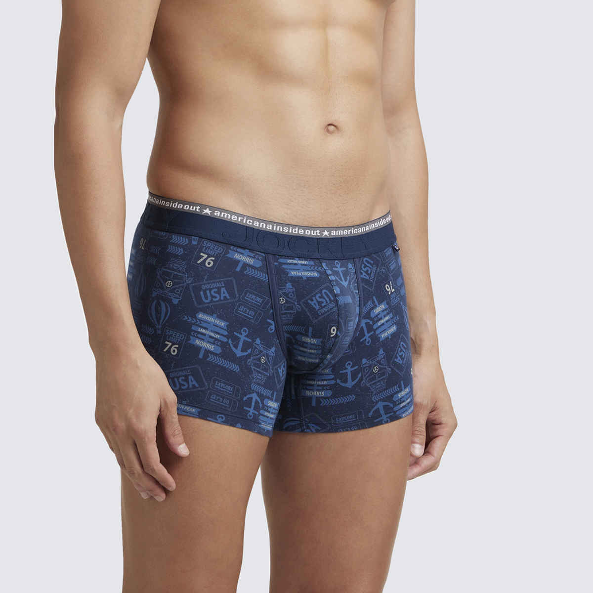 Jockey US63 Men's Super Combed Cotton Elastane Stretch Underwear Printed Trunk|Ultrasoft Waistband | Navy-XL