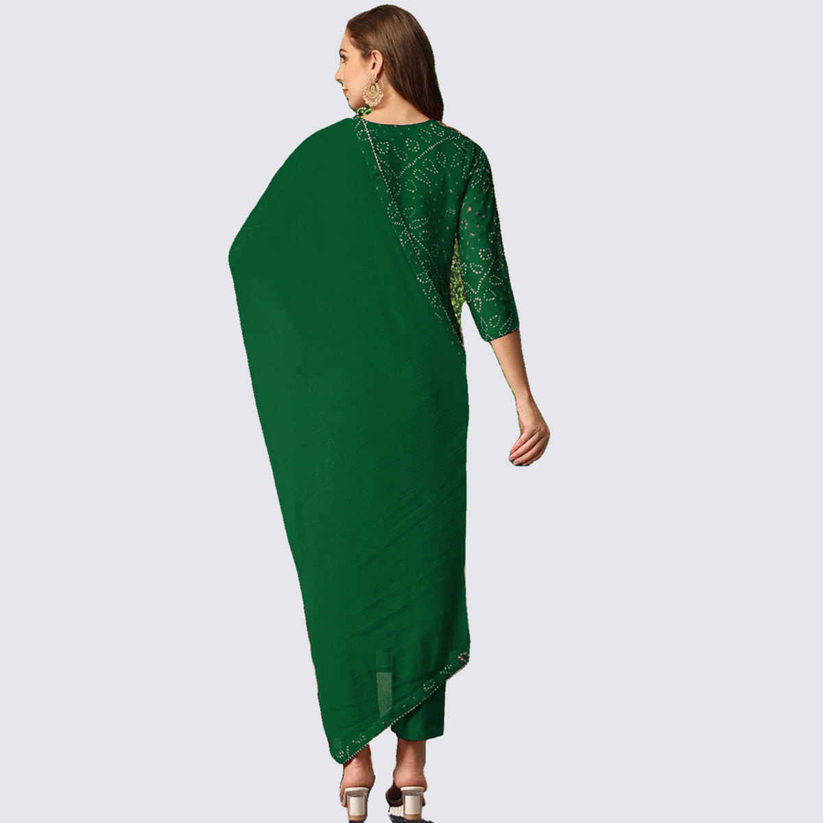 GoSriKi Women's Rayon Blend Straight Printed Kurta with Pant & Dupatta | TURAE | Green - XL
