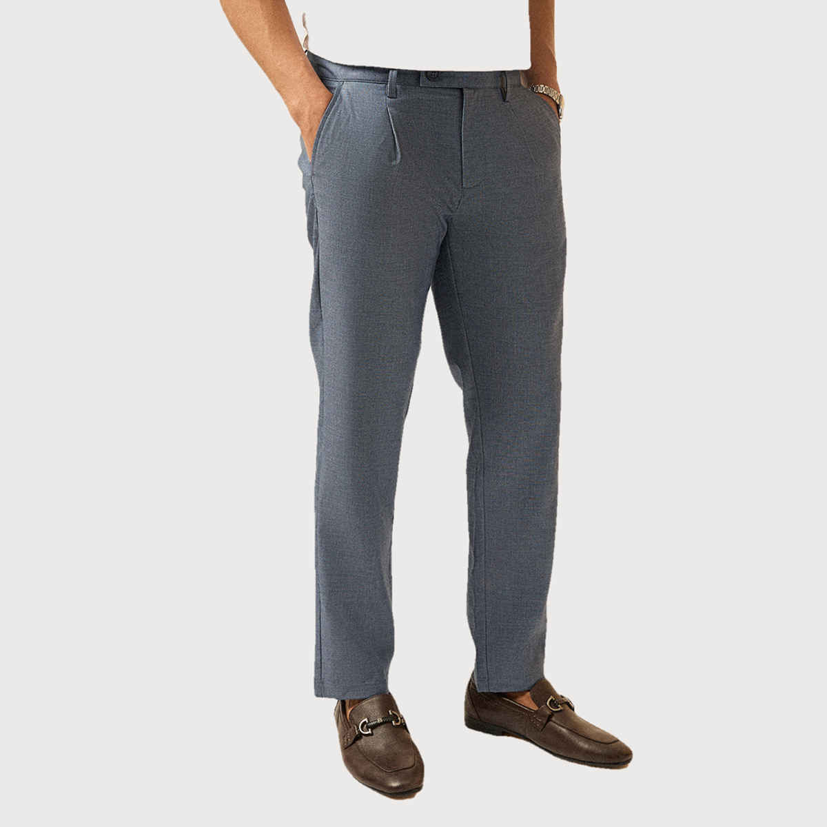 THE BEAR HOUSE Men's Solid Regular Fit Formal Trouser | TRO-DANIEL-BL | Blue - 30