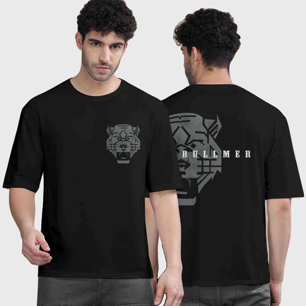 Bullmer Men's Oversized T-shirt Front and Back Printed | Black | L