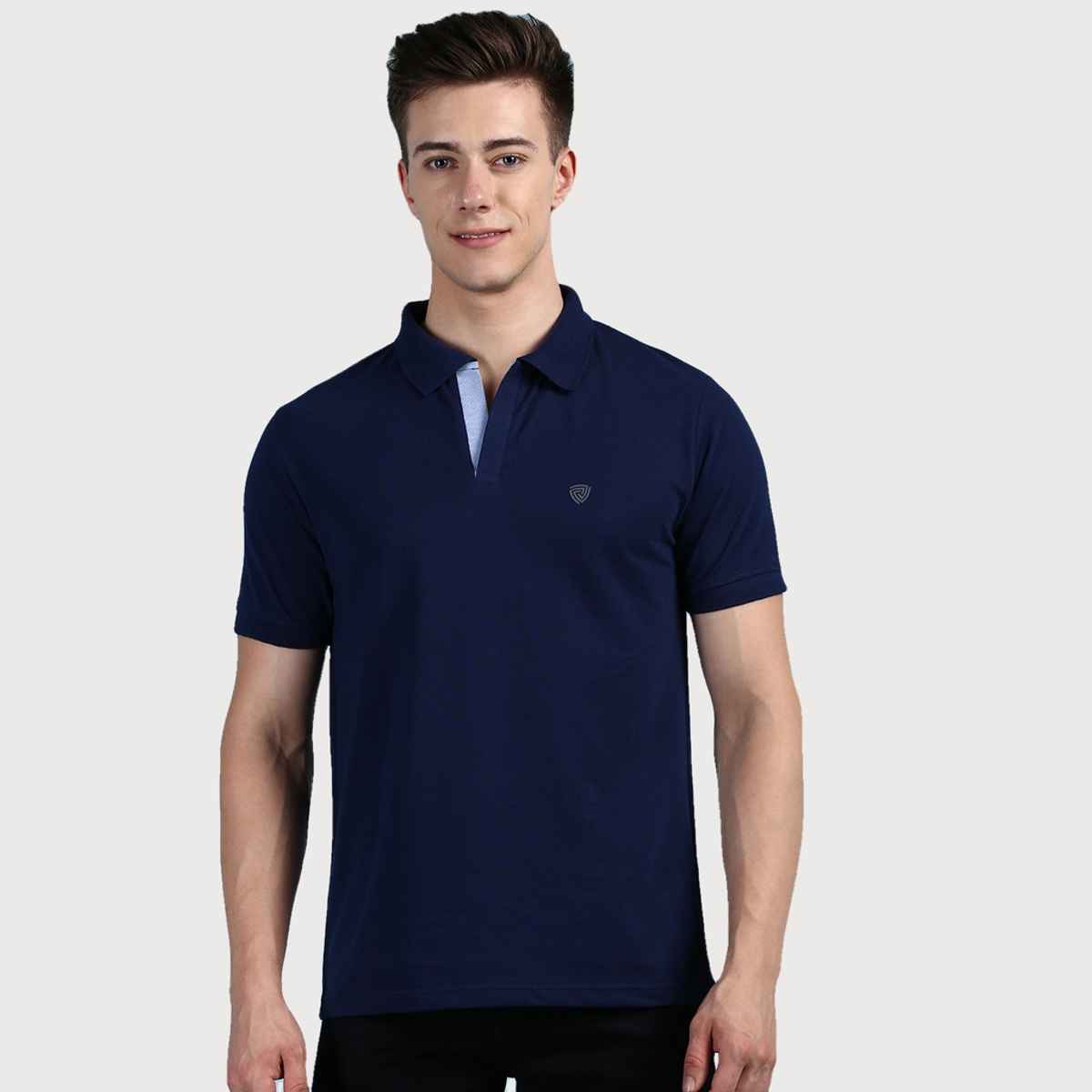 Lux Cozi Men's Solid Cotton Polo T-shirt | Ink Blue - L