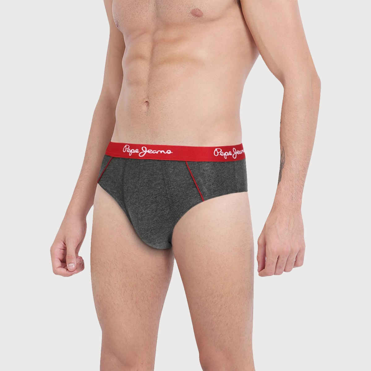 Pepe Jeans Mens Charcoal Melange 100% Cotton Solid Brief - Pack of 2 (L) Comfort Fit, Soft Fabric