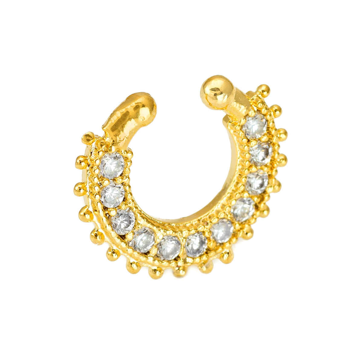 Aadita American Diamond Nose Pin for Women - Silver Plated CZ Nath, Non-Pierced & Pierced Options