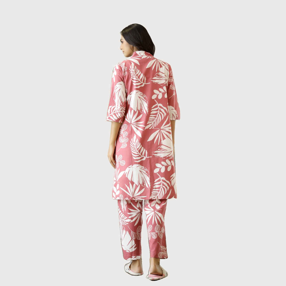 Sanskrutihomes Women's Printed Pure Cotton Night Suit | Pink - XL