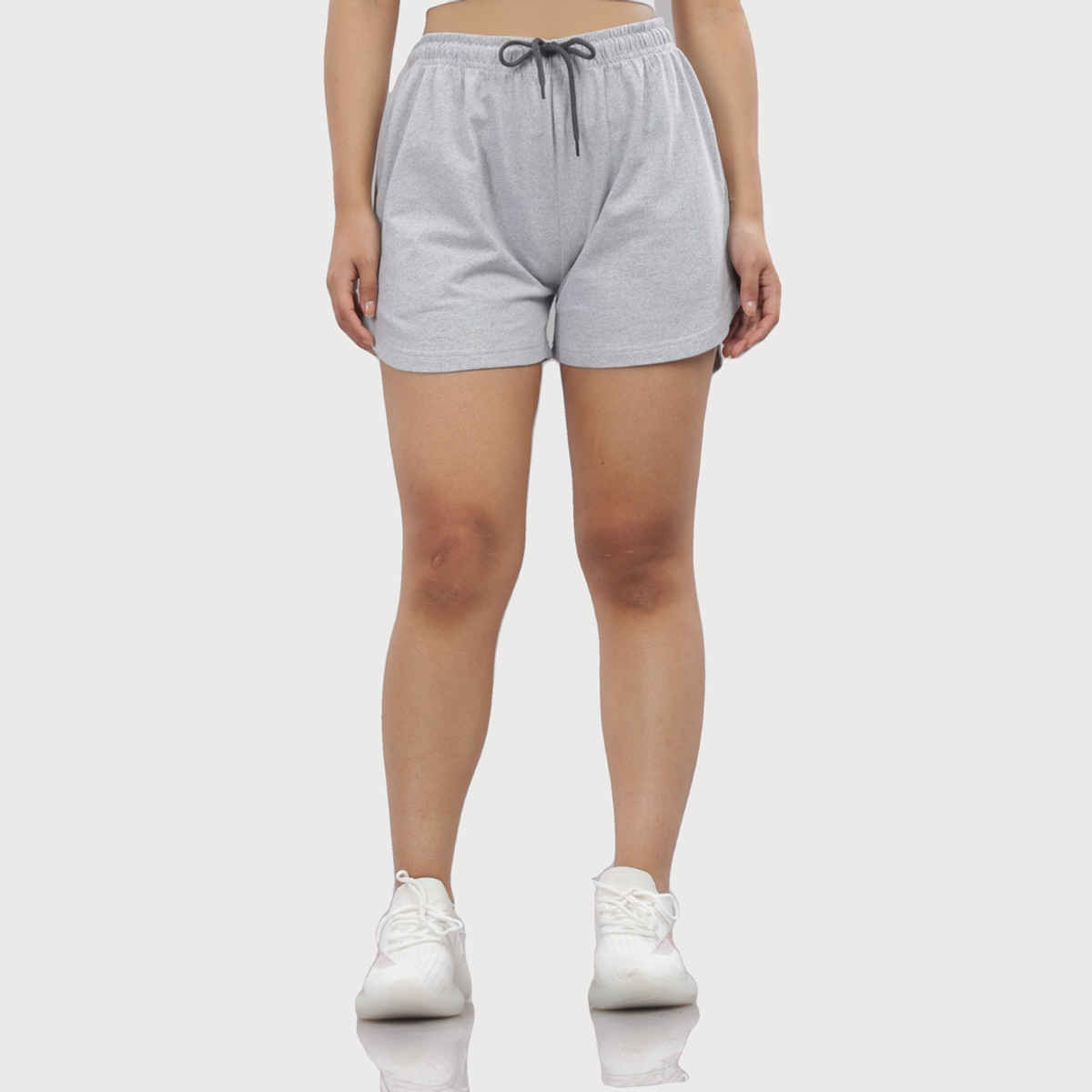 Springman Solid Grey Shorts With Elastic & Drawstring For Women | XL