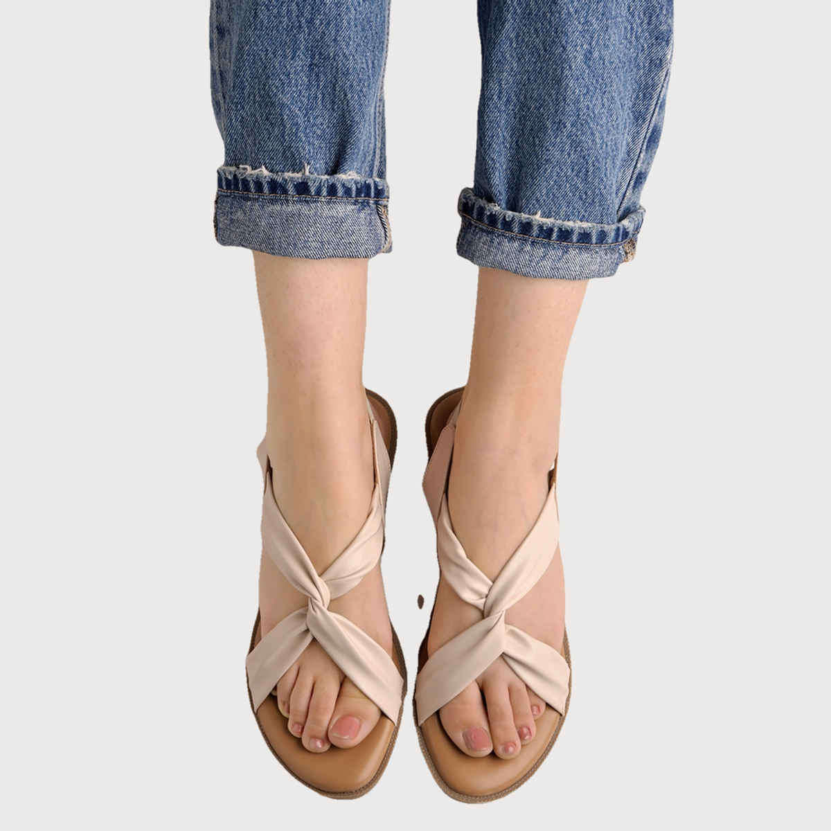 Shoetopia Cross Strap Cream Flat Sandals For Women | UK 3