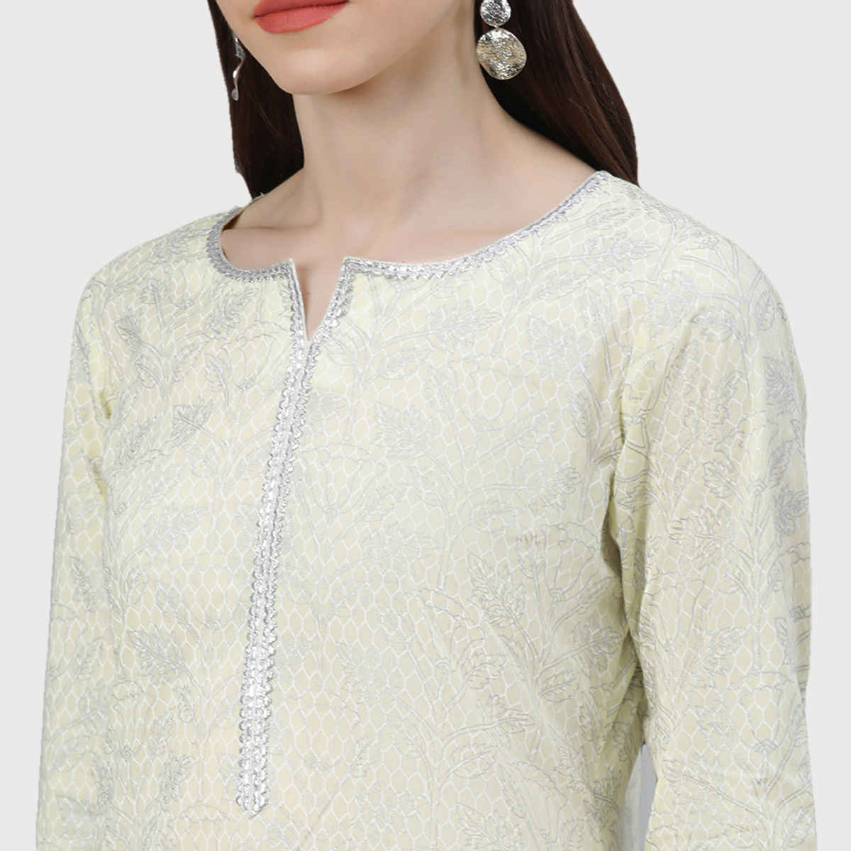 Libas Women Yellow Straight Kurta And Yellow Palazzo With Yellow Chiffon Dupatta - 13040OXL