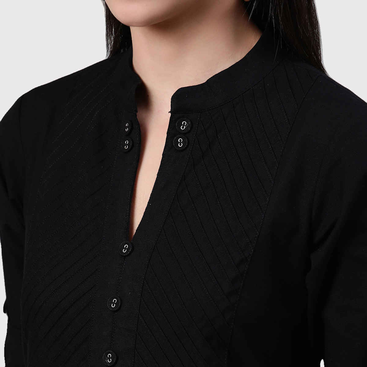 Libas Women Black Cotton Solid Straight Kurta - 12026Os