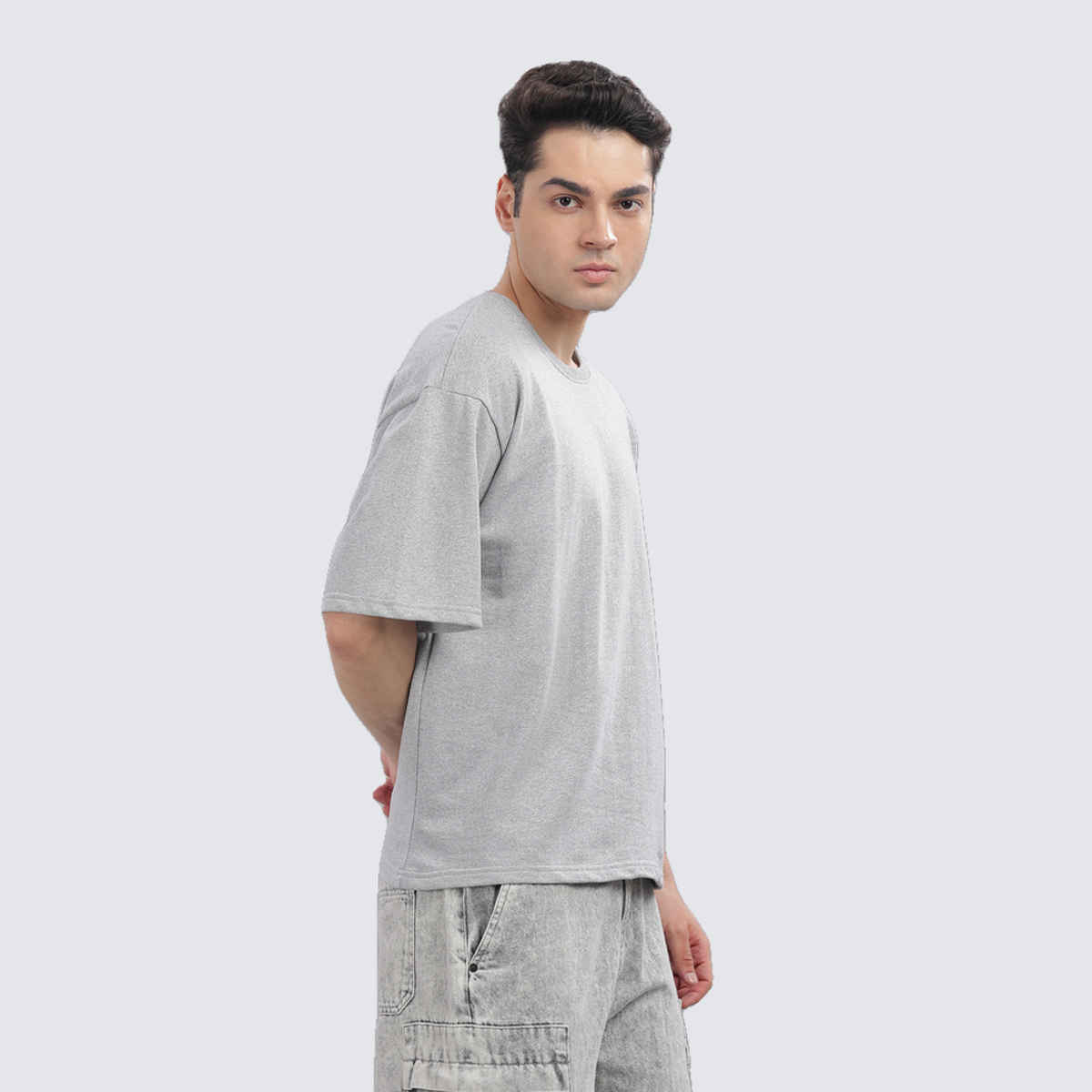 Outlaws Men's 100% Cotton French Terry Fabric Made Oversized T-shirt | Grey - XL