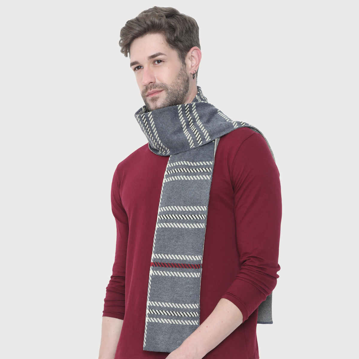 Fabseasons Unisex Checkered Acrylic Muffler | Grey and Beige