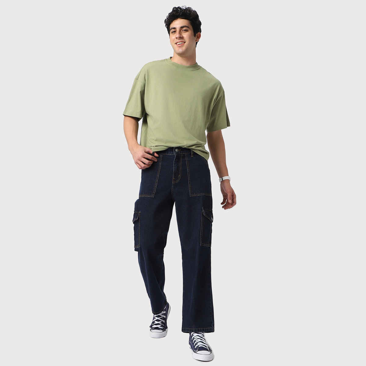 Urbano Fashion Men's Blue Loose Baggy Fit Cargo Jeans With 6 Pockets Non-Stretchable-32