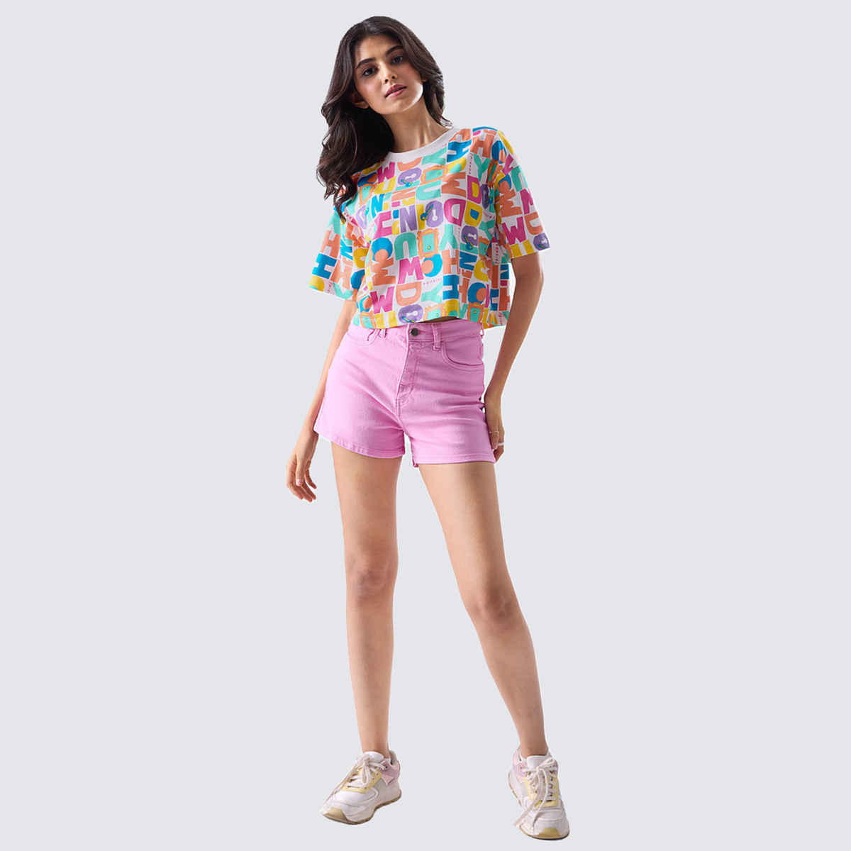 The Souled Store Women's F.R.I.E.N.D.S Doodle Oversized Cropped T-shirt | White - M