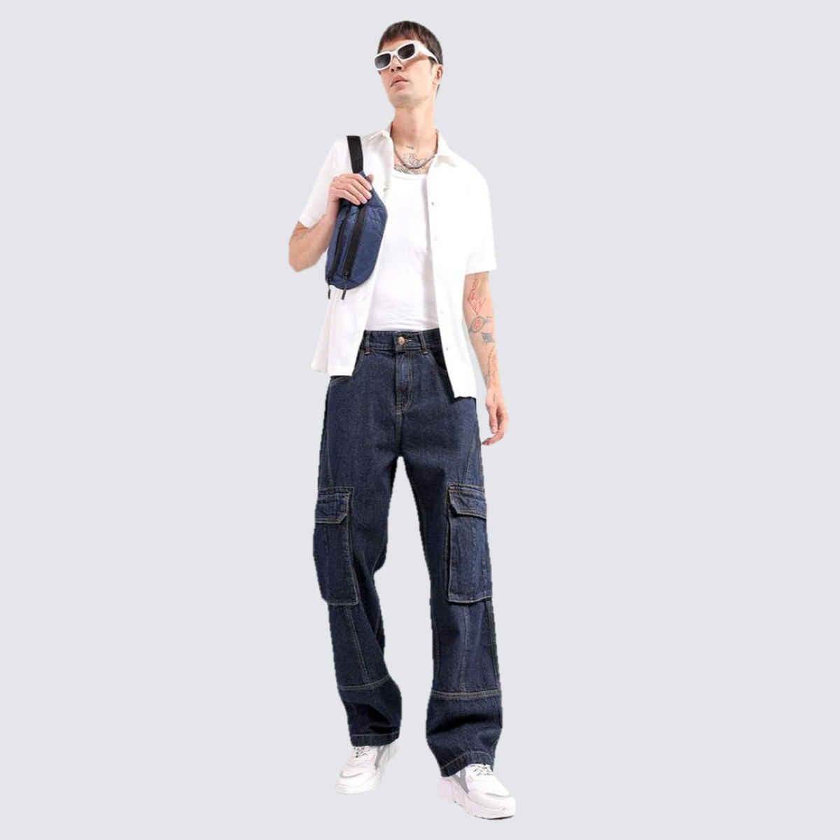 The Indian Garage Co Men | G365 Relaxed Distressed Casual Jeans | Navy | 32