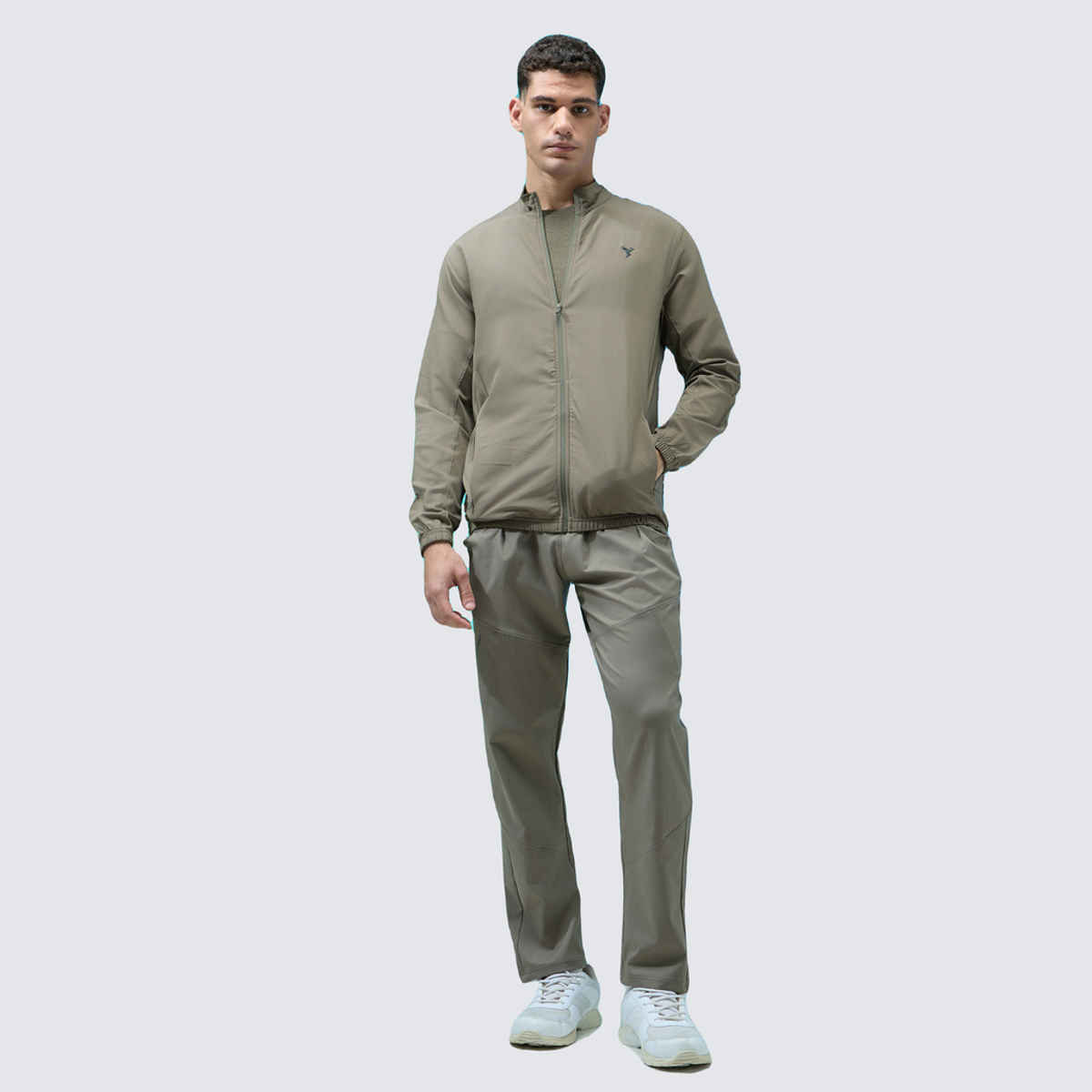 Technosport Men's Slim Fit Mock Neck Sports Jacket | TECHNOLITE Fabric | Olive - XL