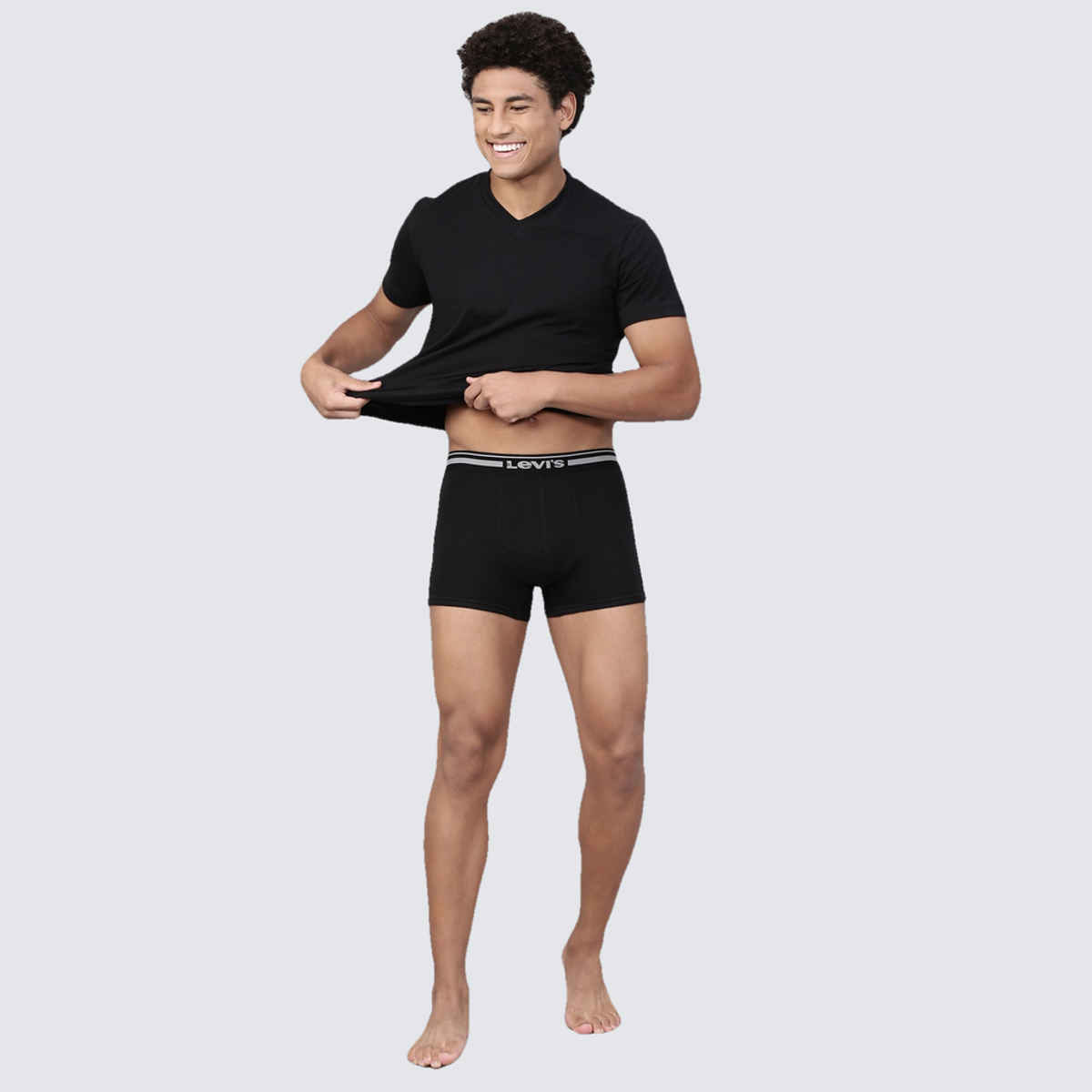 Levi's 003 Men's Comfort Trunk | Contoured Double Pouch | Pack of 2 | Lt. Grey Mel,Black | L