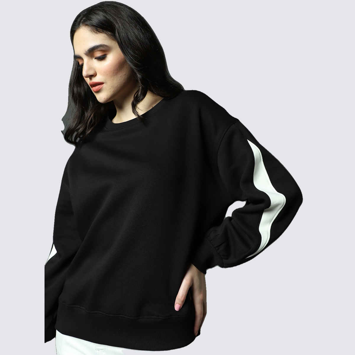 High Star Women's Ribbed Round Neck Full Sleeves Pullover Sweater | Black - S