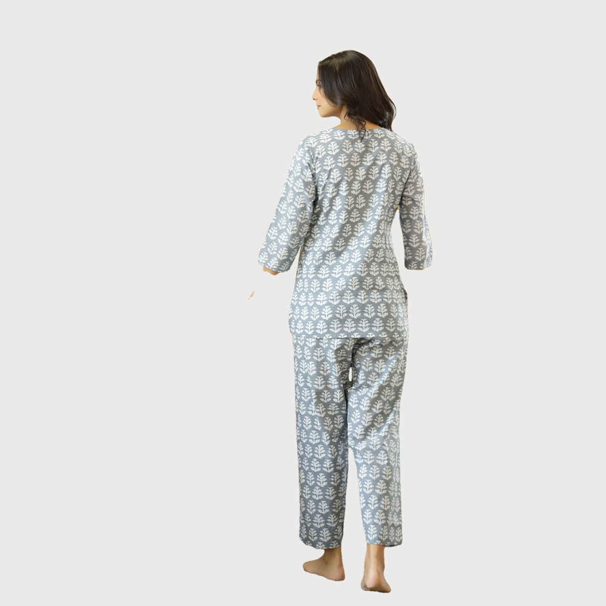 Sanskrutihomes Women's Printed Night Suit | Grey - M
