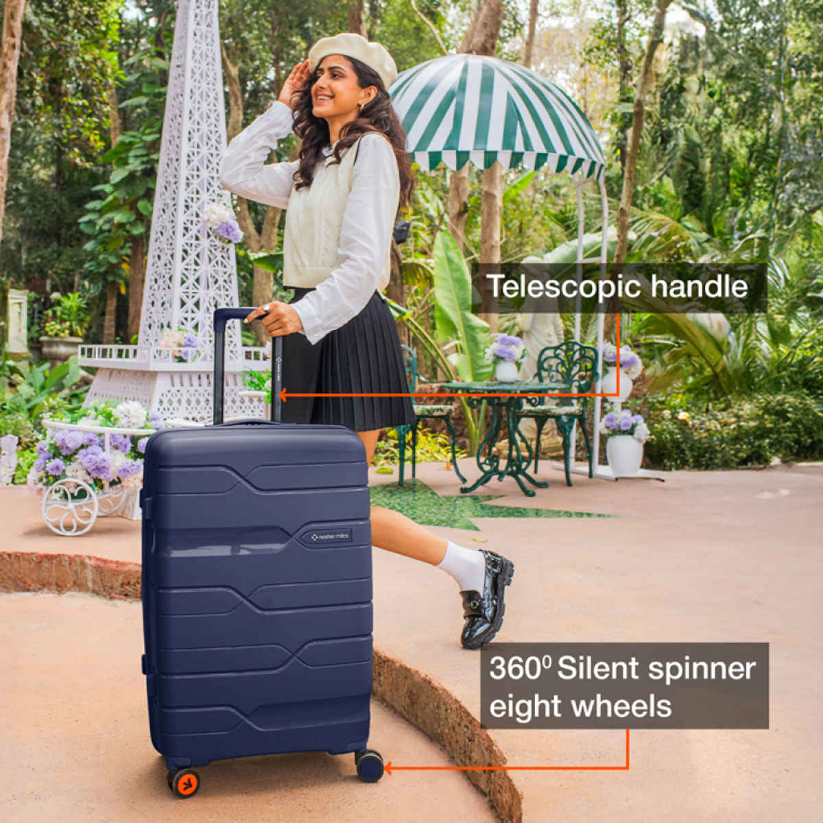 Nasher Miles Paris Check-In Hardside Polypropylene 28 Inch-75 cm Trolley Bag- Navy Blue