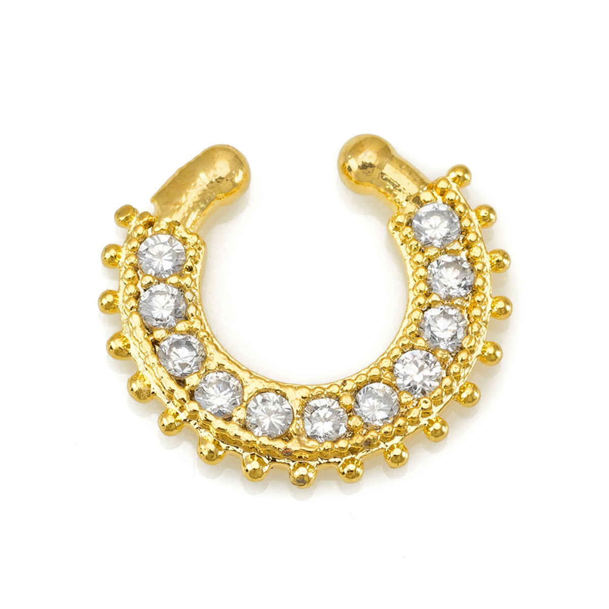 Aadita American Diamond Nose Pin for Women - Silver Plated CZ Nath, Non-Pierced & Pierced Options