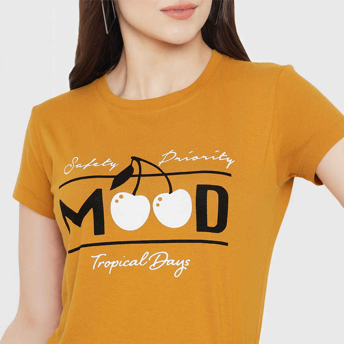 Fabflee Women Regular Cotton Printed Round Neck Tshirt | Yellow | FAB-WT-10 | S