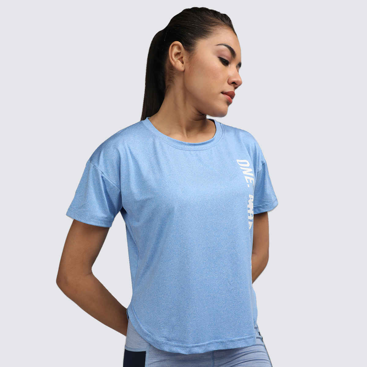 Chkokko Women's Round Neck Dry Fit Gym Sports Printed T-shirt | Self Blue - L