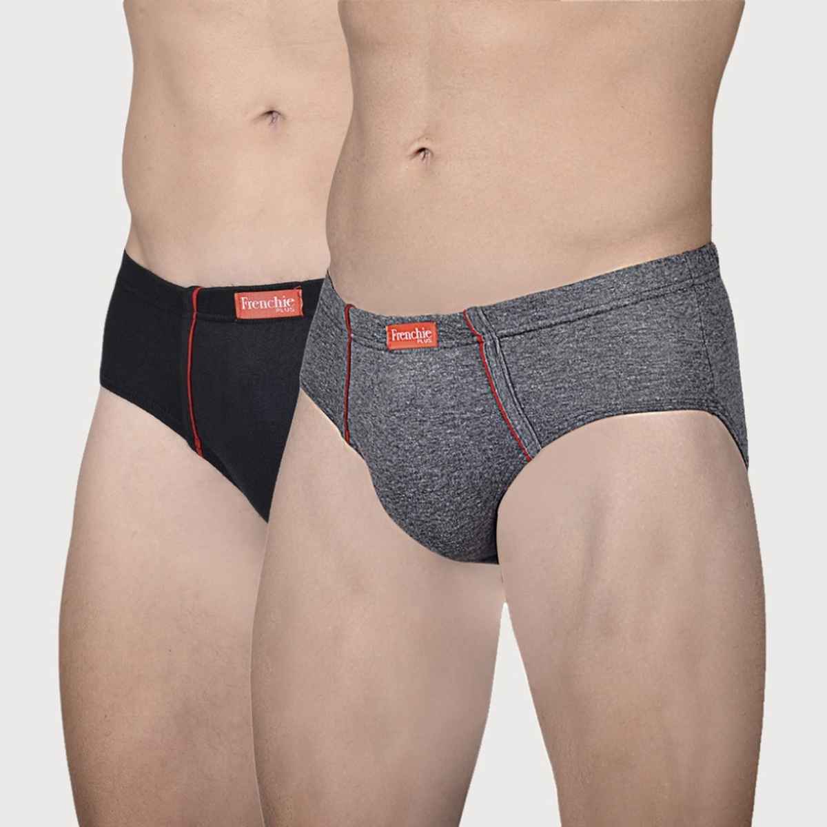 Frenchie Plus Mens Brief | Pack of 2 | Grey Melange | Black | 110 cm
