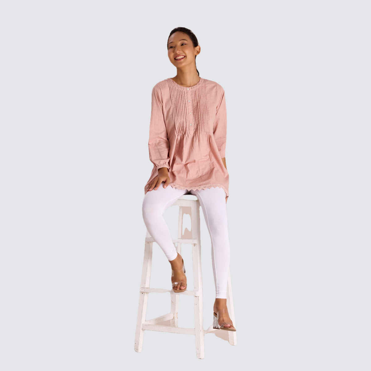 Go Colors Women's Solid Mid Rise Ankle Length Leggings | White - XL